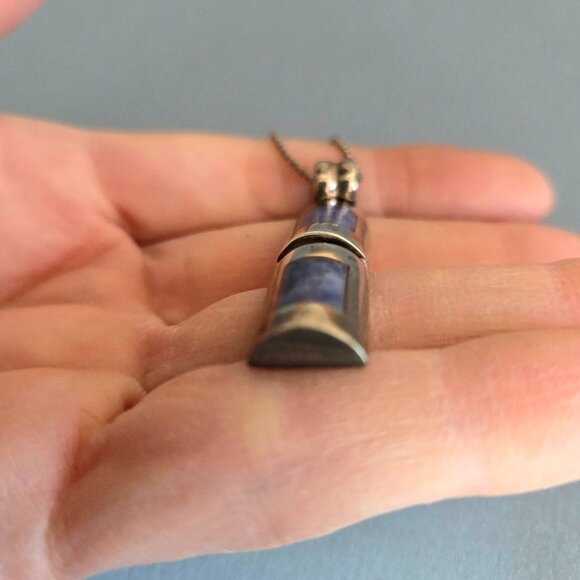 Vintage Peruvian (?) silver 950 pendant with inlayed blue Lapis Lazuli stones. - Picture 6 of 8